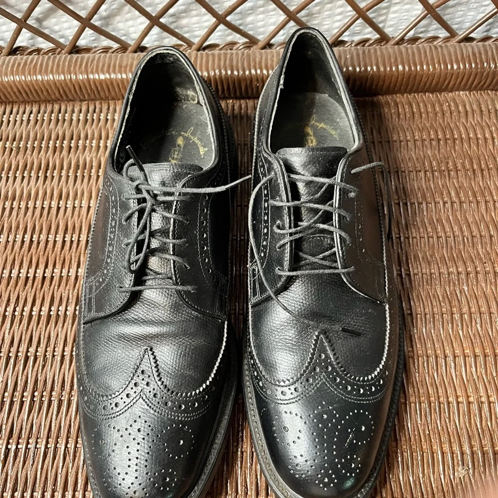 Vintage Executive Imperials Black Wingtip Full Brogue Oxfords Shoes Size 9C